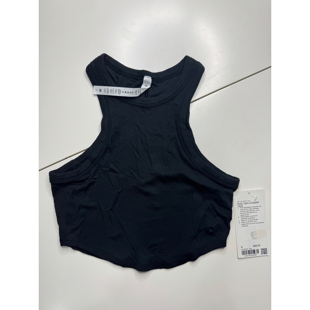 Lululemon Hold Tight Cropped Tank Black Ribbed Yoga Top Size 8 NWT